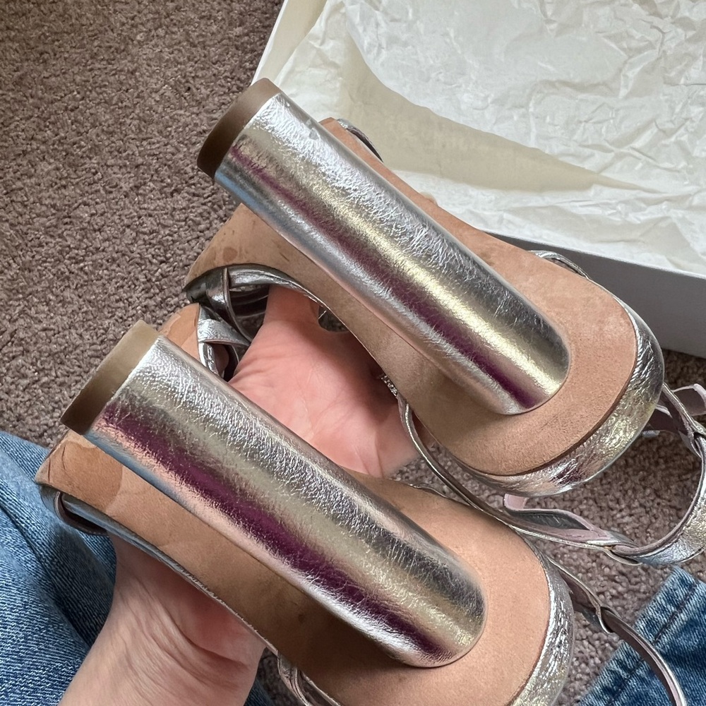 Diane Von Furstenberg Silver leather cage heels party metallic sz 8 38 date - Picture 9 of 10